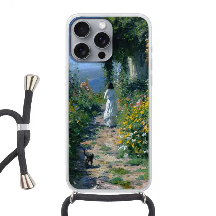 Kat - Vrouw - Bloemen - Huis Hoesje iPhone 16 Pro Max met koord klein -3d