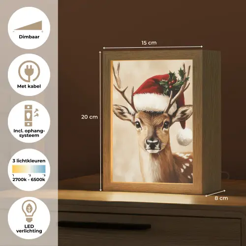 Kerst - Hert - Gewei - Rood Light Box met kabel (Tafellamp) klein -USP_NL