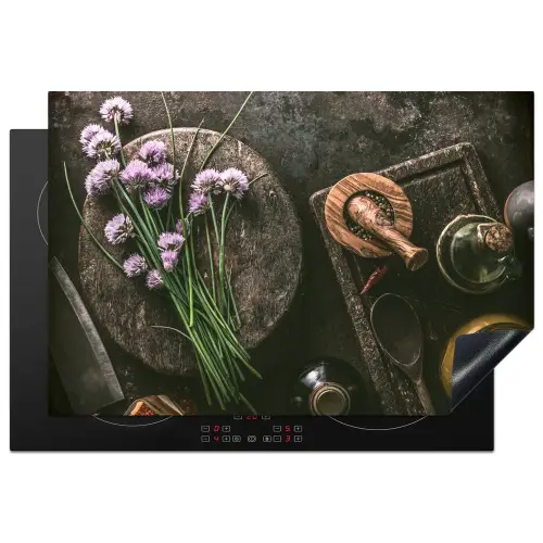 Bieslook Bloesem en Antieke Keukenwaren Inductie beschermer vinyl 3mm klein -3d