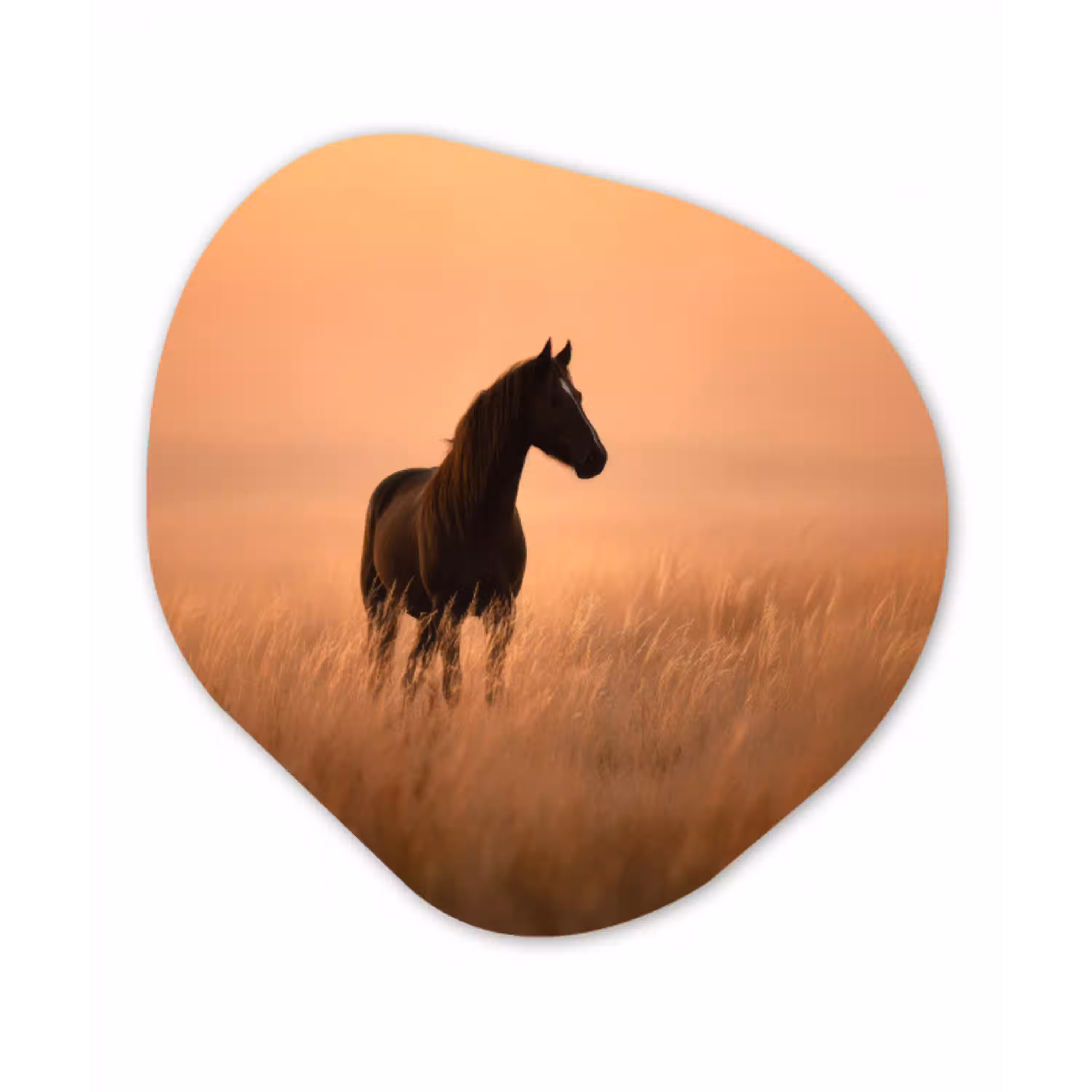Paard - Grasveld - Zonsondergang Wandcirkel Organisch Forex 3mm klein -3d