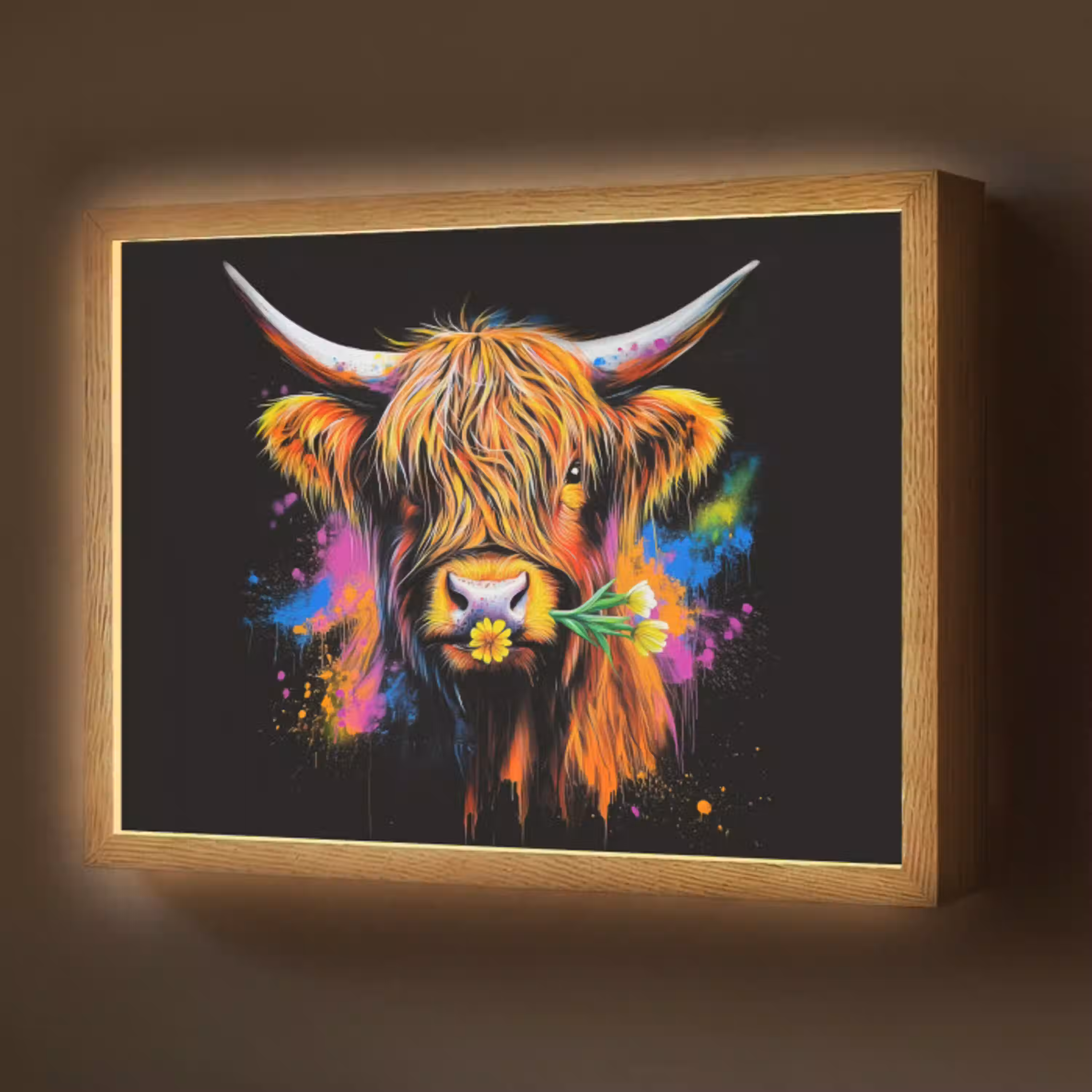 Schotse Hooglander - Graffiti - Kleurrijk - Bloem - Dieren Light Box met batterij (Wandlamp) middel -z3d_website