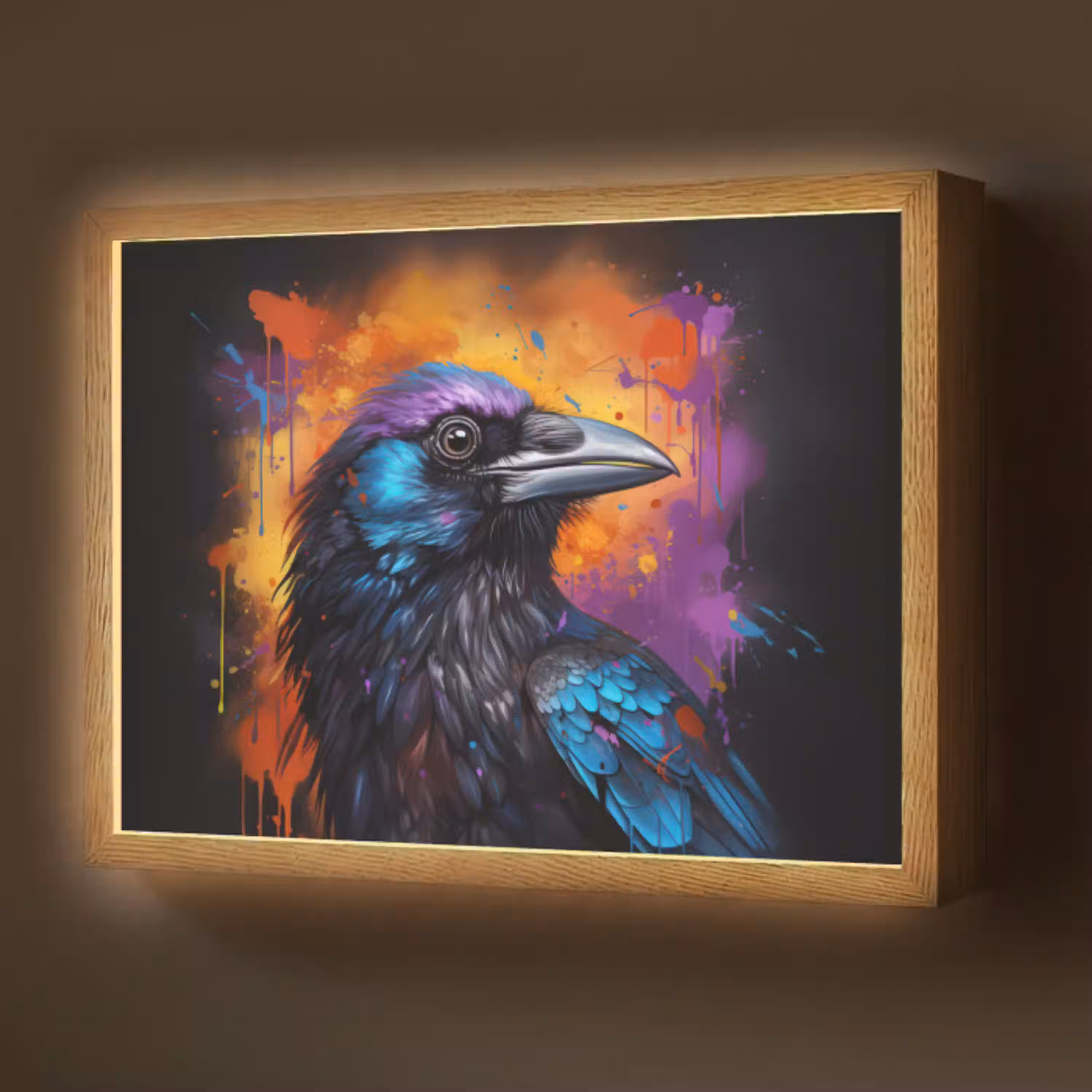 Vogel - Kraai - Graffiti - Zwart - Dieren Light Box met batterij (Wandlamp) middel -z3d_website