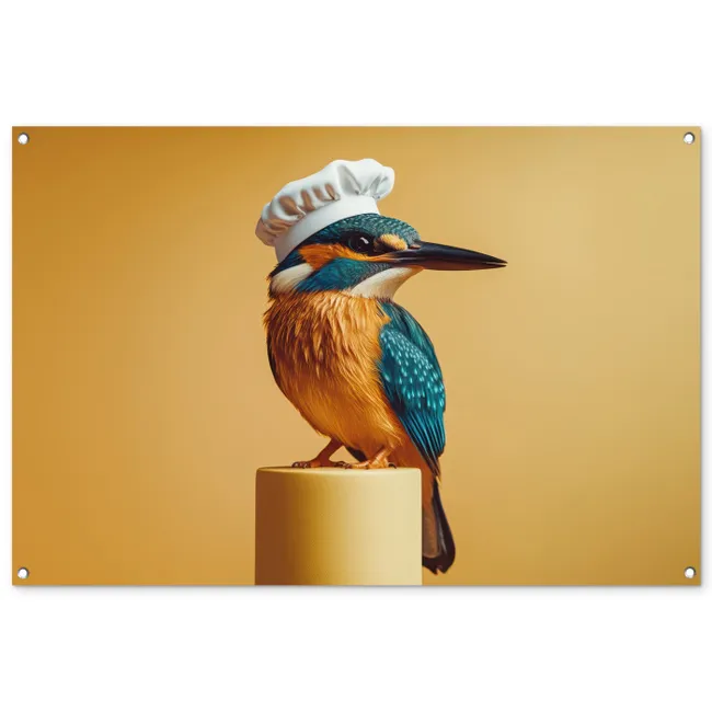 Tuinposter - Ijsvogel - Pilaar - Koksmuts - Vogel