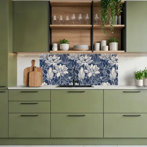 Lotus - Blauw - Patronen keuken achterwand 2 middel 871 -sfeer3