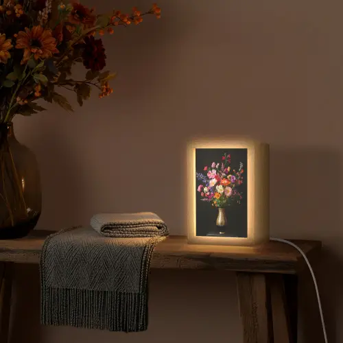 Kleurrijk - Boeket - Vaas - Goud Light Box met kabel (Tafellamp) klein -sfeer4