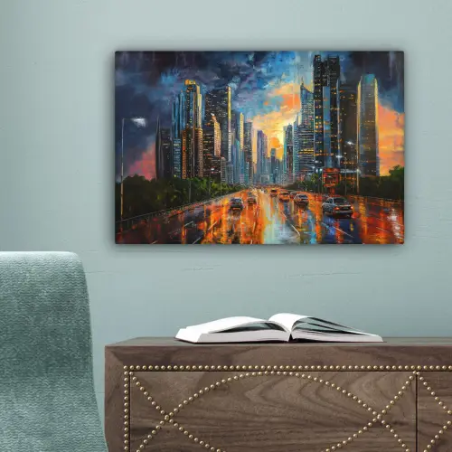 Auto - Skyline - Zon - Blauw canvas 2cm klein -sfeer4