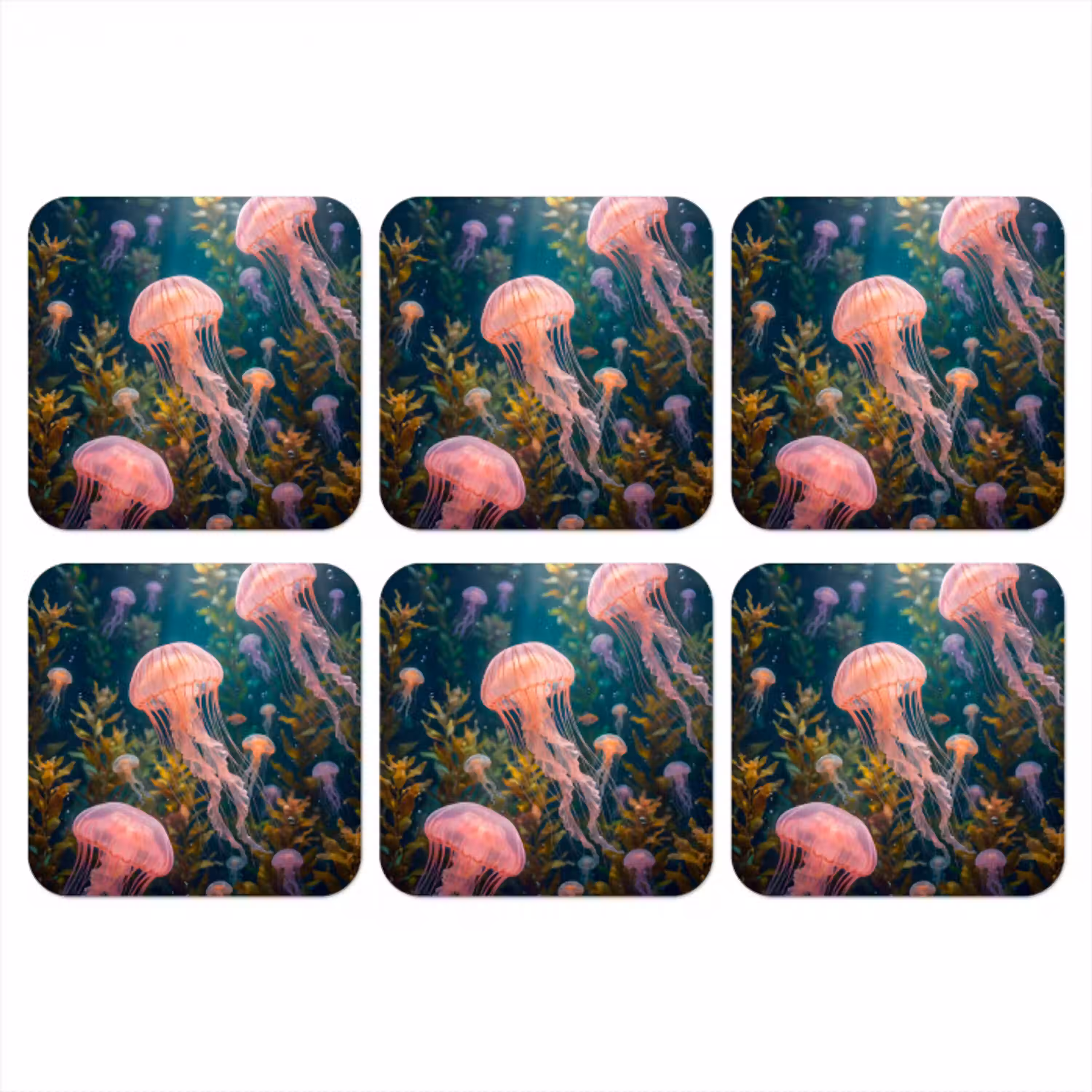 Kwal - Roze - Onderwater - Zeeleven - Dieren onderzetter kurk middel -3d