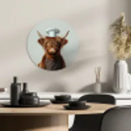 Schotse Hooglander - Bruin - Hoorns - Kokskleding KitchenYeah - Keuken - Wandcirkel Forex klein -sfeer2