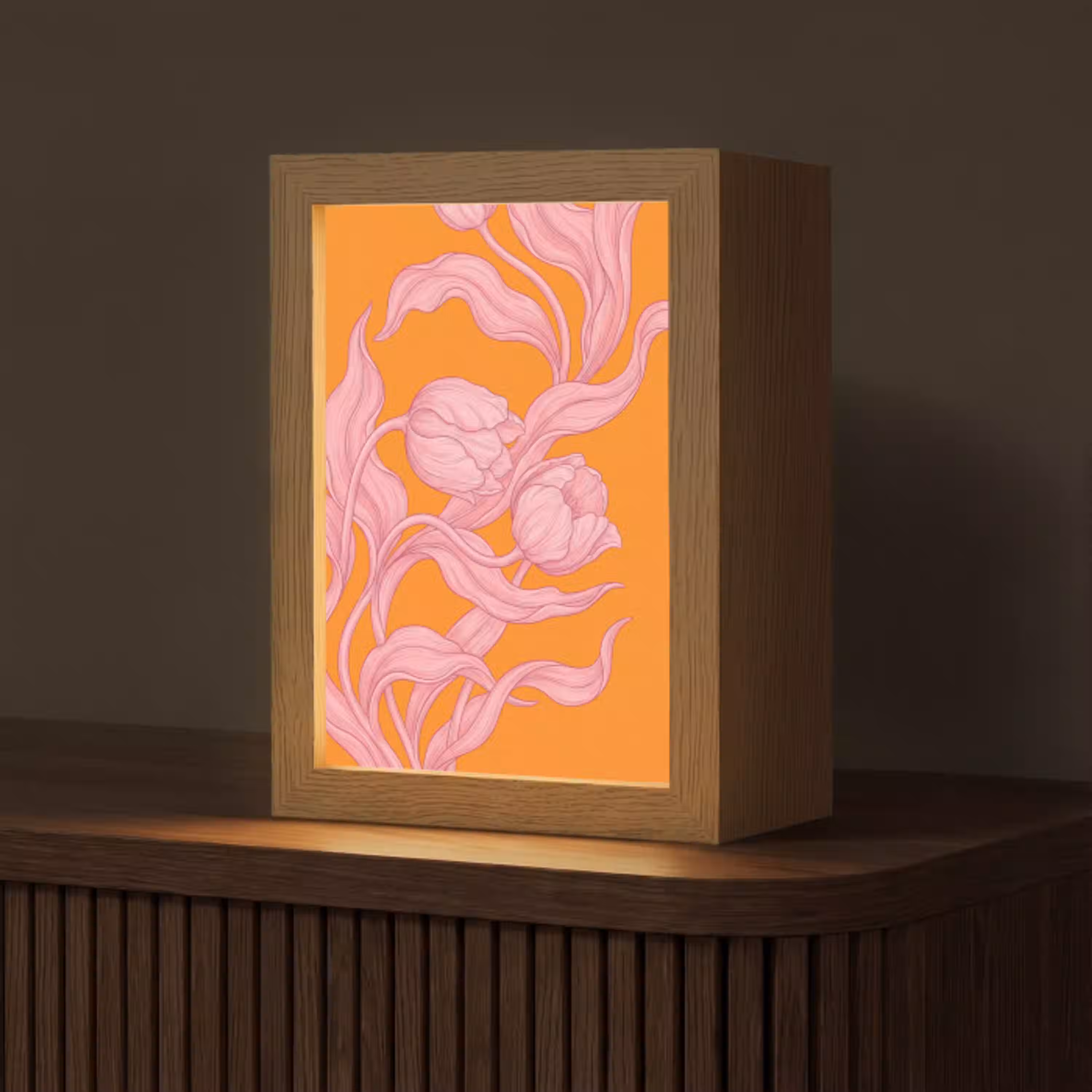 Roze bloemen - Modern Light Box met kabel (Tafellamp) klein -z3d_website