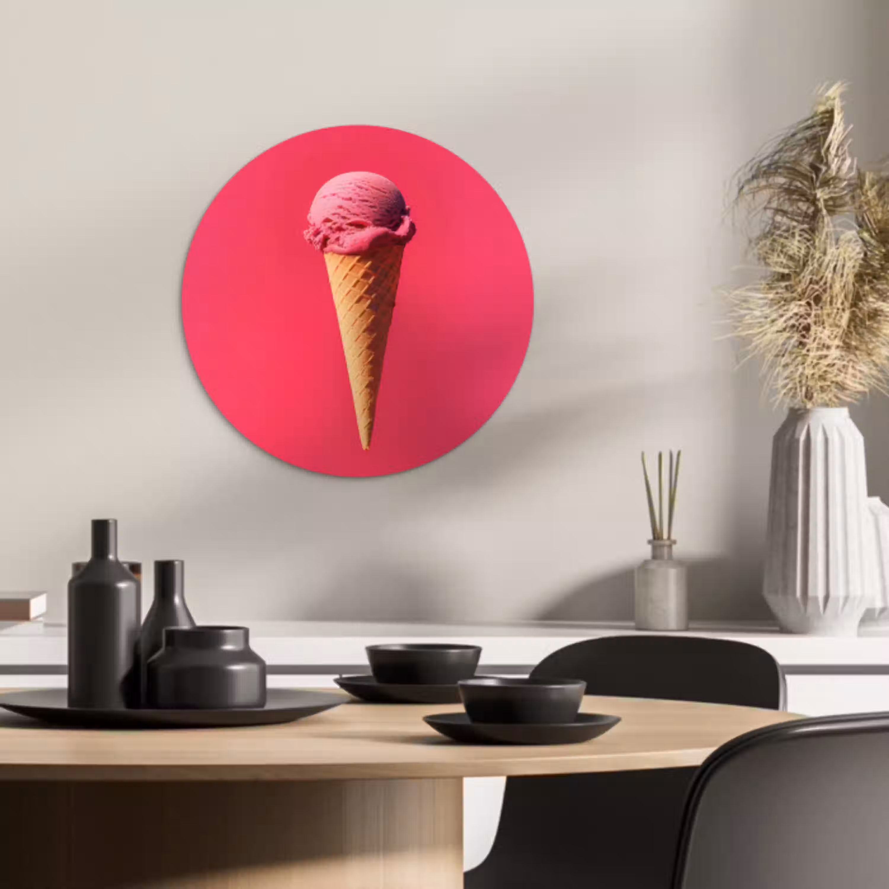 Schepijs - Roze - Hoorntje KitchenYeah - Keuken - Wandcirkel Forex klein -sfeer2