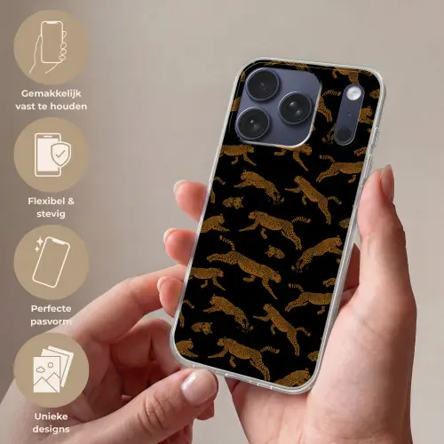Panters - Patroon - Dieren - Zwart - Bruin Telefoonhoesje iPhone 17 Pro klein -sfeer3_NL