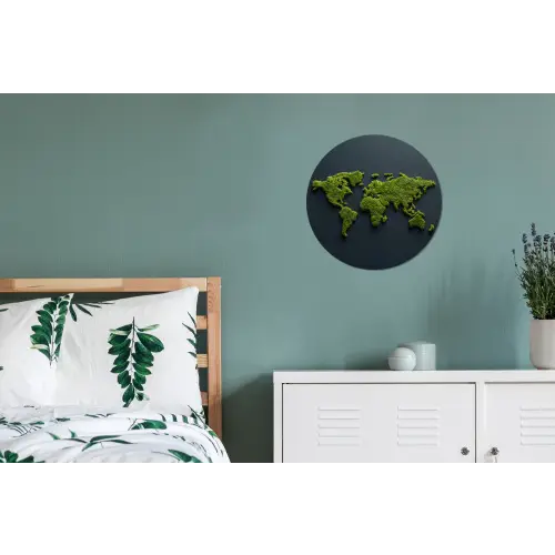 Wereldkaart - Mos -Levendig effect Wandcirkel aluminium klein -slaapkamer
