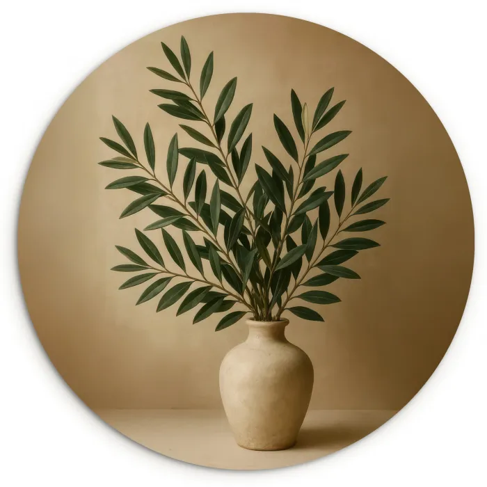 Vaas - Olijftakken - Bladeren - Beige Wandcirkel plexiglas klein -3d