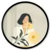 Vrouw - Bloem - Geel - Minimalistisch Fotolijst rond zonder passe partout klein -3d