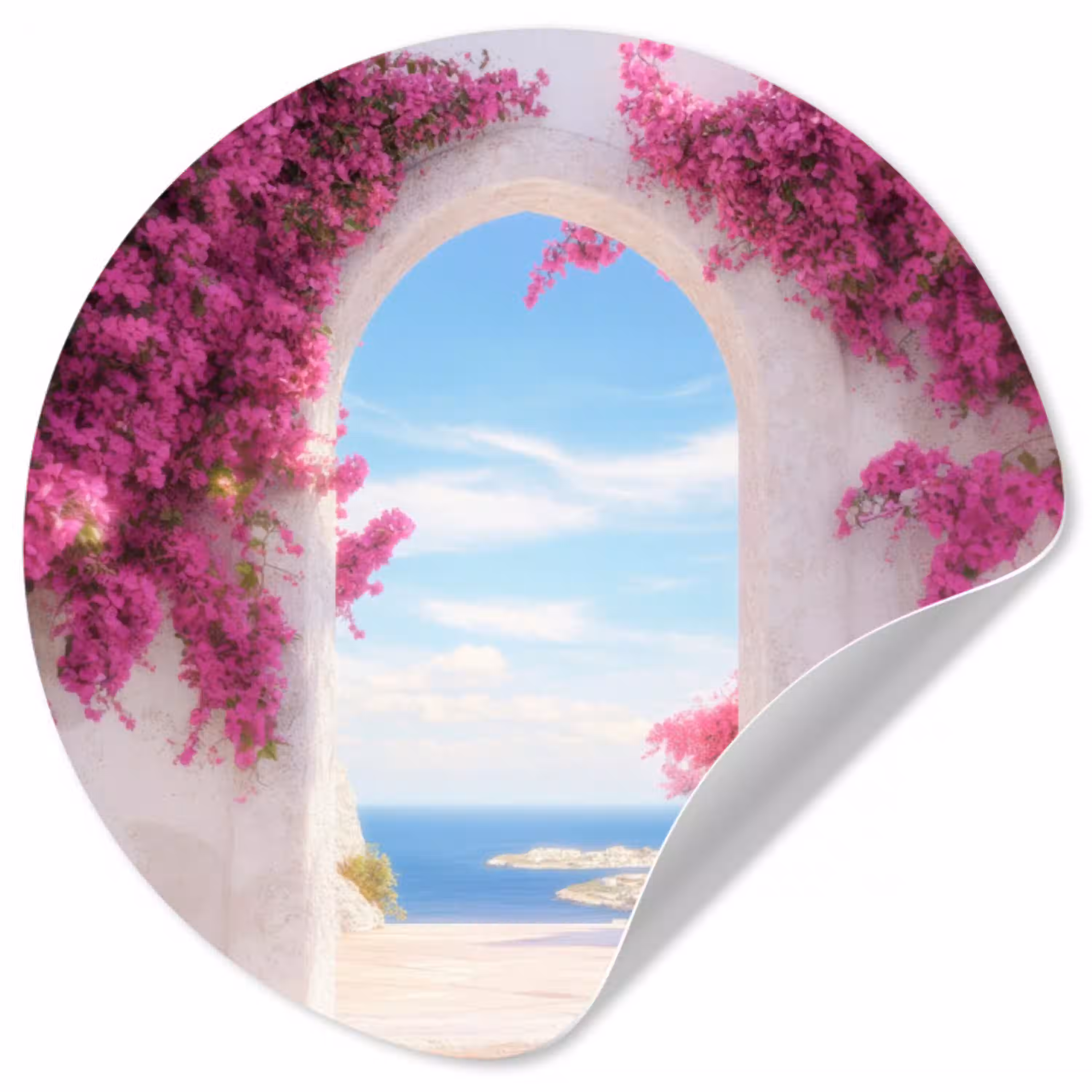 Zee - Roze - Bloemen - Poort Wandcirkel behangsticker klein -3d