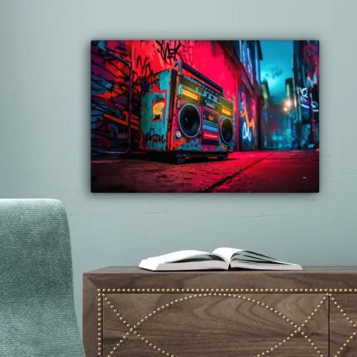 Boombox - Rood - Graffiti - Neon canvas 2cm klein -sfeer4