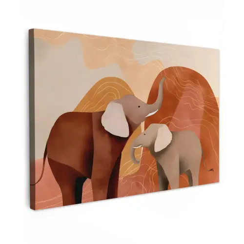 Olifanten - Oranje - Abstract Tuinposter op houten frame 2 cm dik klein -3d