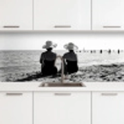 Vrouwen - Zonnehoed - Strand - Zwart - Wit keuken achterwand 2 middel -3d