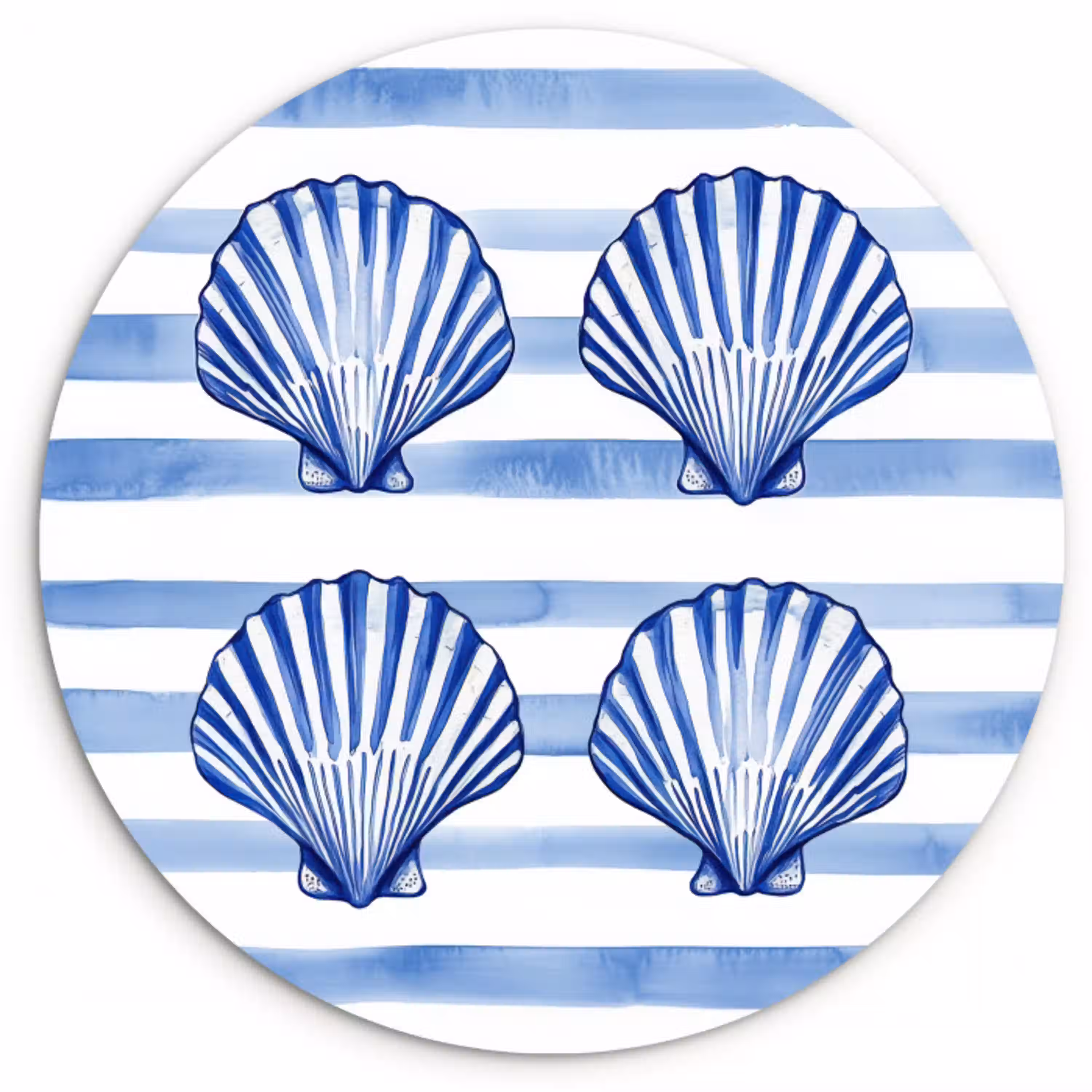 Vier schelpen - Blauw - Wit - Strepen Wandcirkel kunststof plaat 5mm dik klein -3d