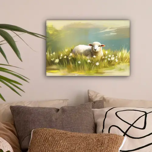 Schaap - Weide - Groen canvas 2cm klein -sfeer1
