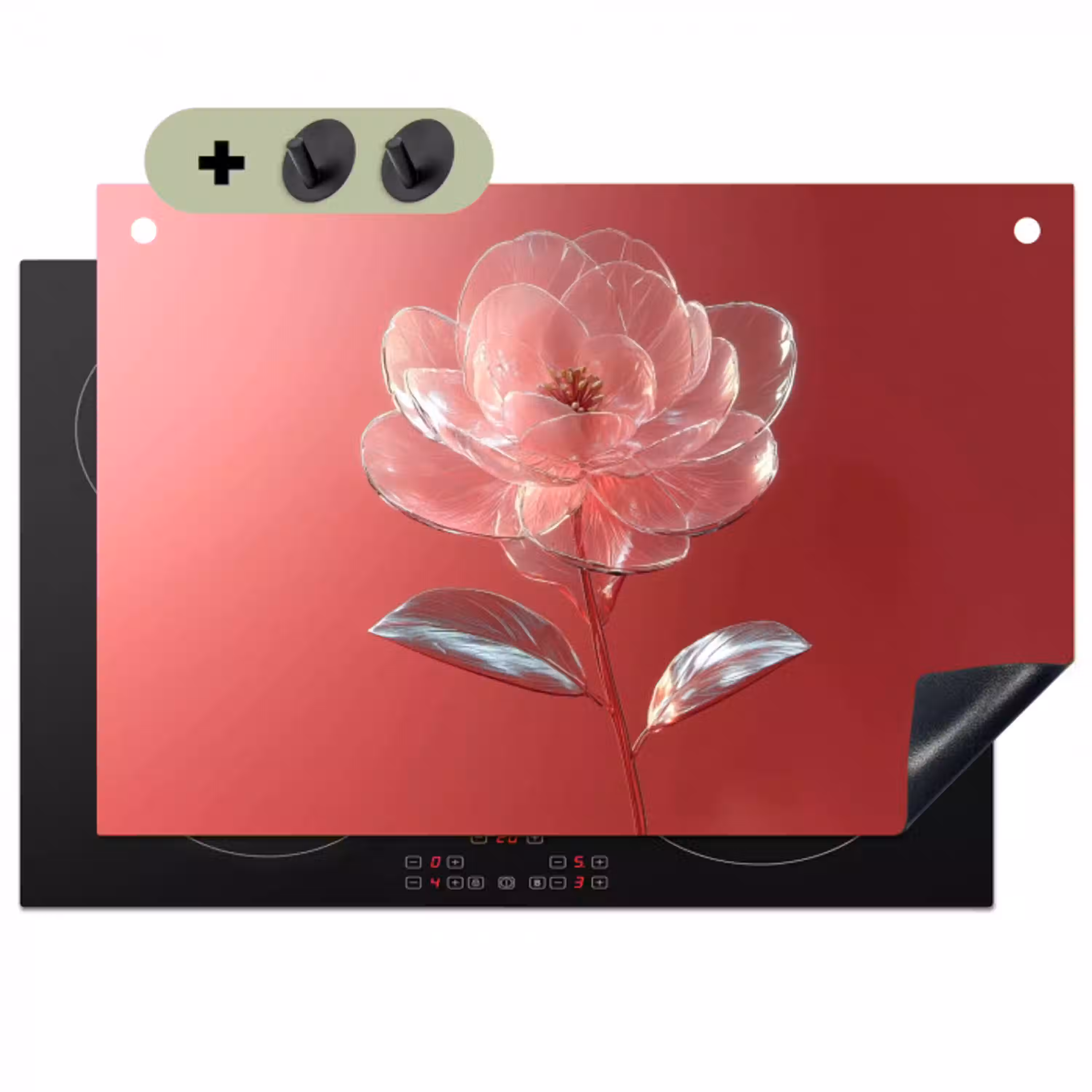 Sierlijk - Bloem - Roze - Glazen Inductie beschemer met haakjes klein -3d