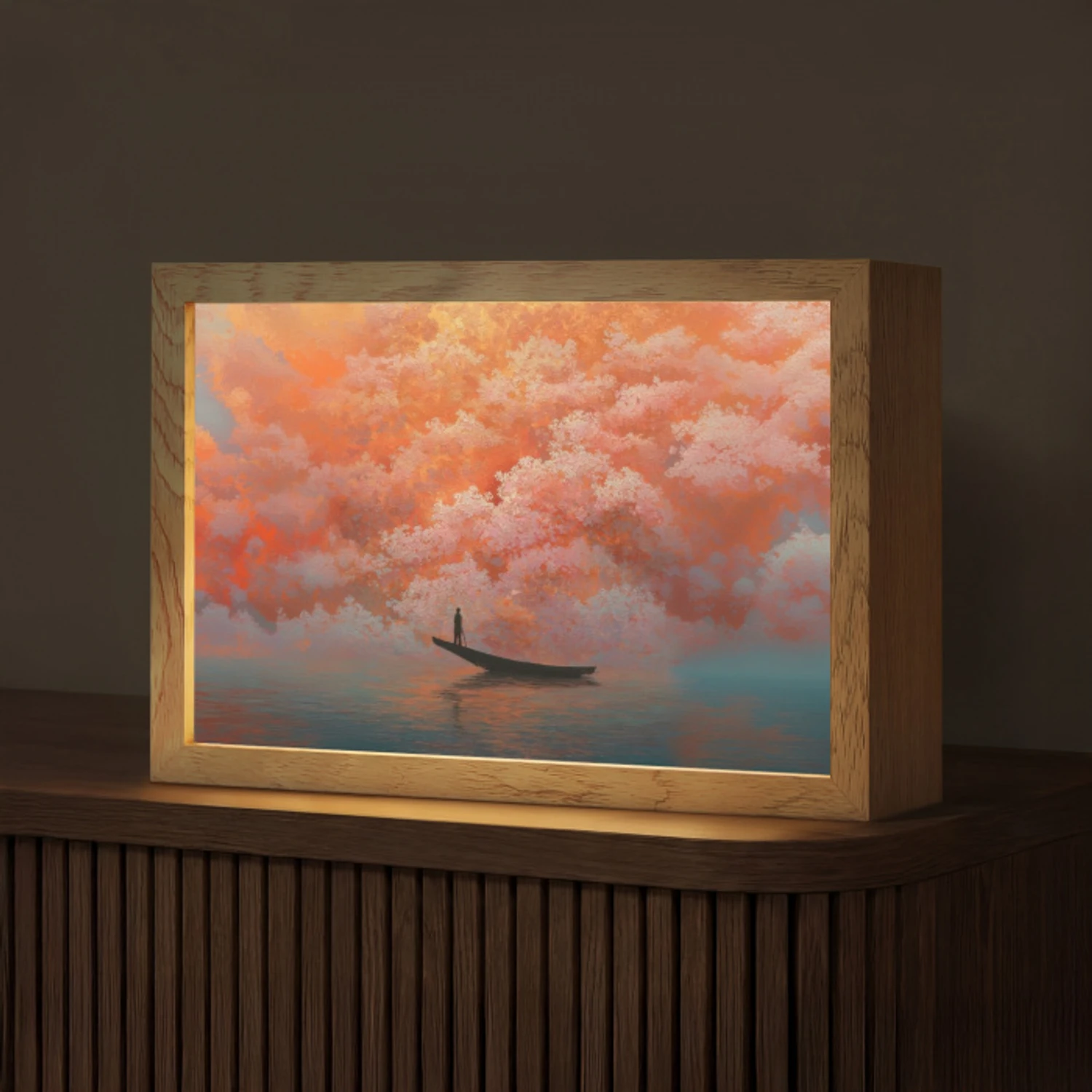 Zee - Boot - Wolken - Oranje Light Box met kabel (Tafellamp) klein -z3d_website