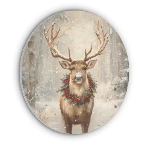 Kerst - Rendier - Winter - Krans Akoestische PET Vilt - Rond klein -3d