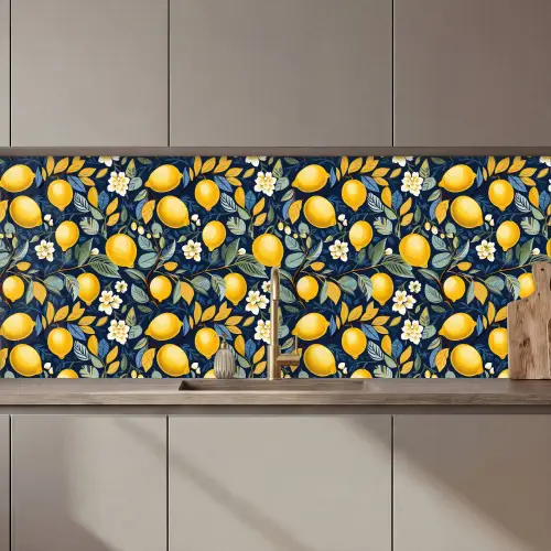 Citroenen - Bloemen - Bladeren - Blauw keuken achterwand 2 middel 871 zz_3dshopping