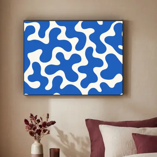 Vormen - Abstract - Blauw - Golven Textielframe zwart klein -sfeer1