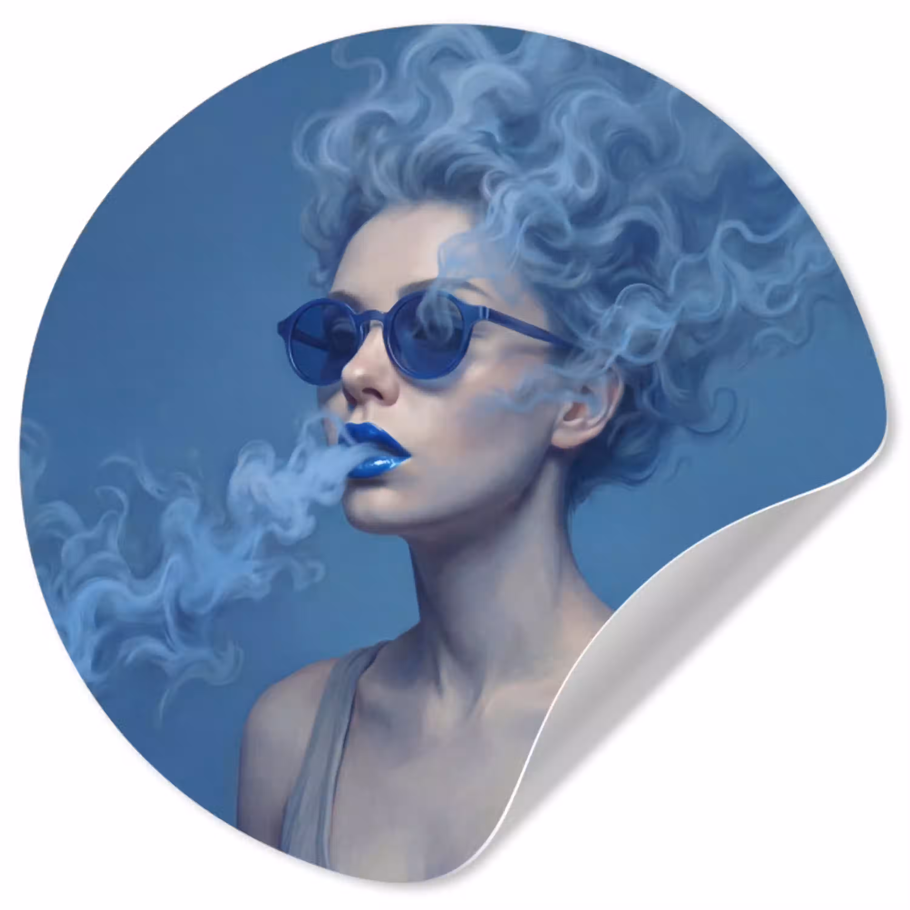 Portret - Zonnebril - Rook - Abstract - Blauw Wandcirkel behangsticker klein -3d