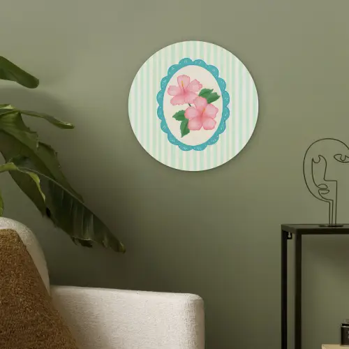 Bloemen - Ovaal - Strepen - Groen Akoestische PET Vilt - Rond klein -sfeer2