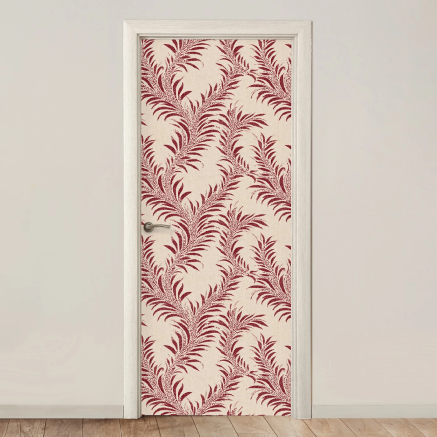 Bladeren - Linnen - Rood deurposter klein 289 -3d_beige