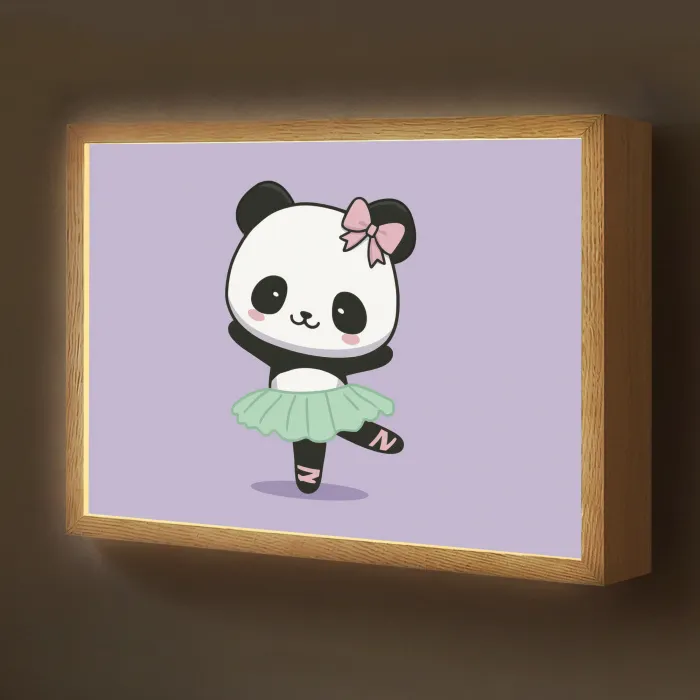 Panda - Paars - Sierlijk - Kawaii Light Box met batterij (Wandlamp kind) middel -z3d_website