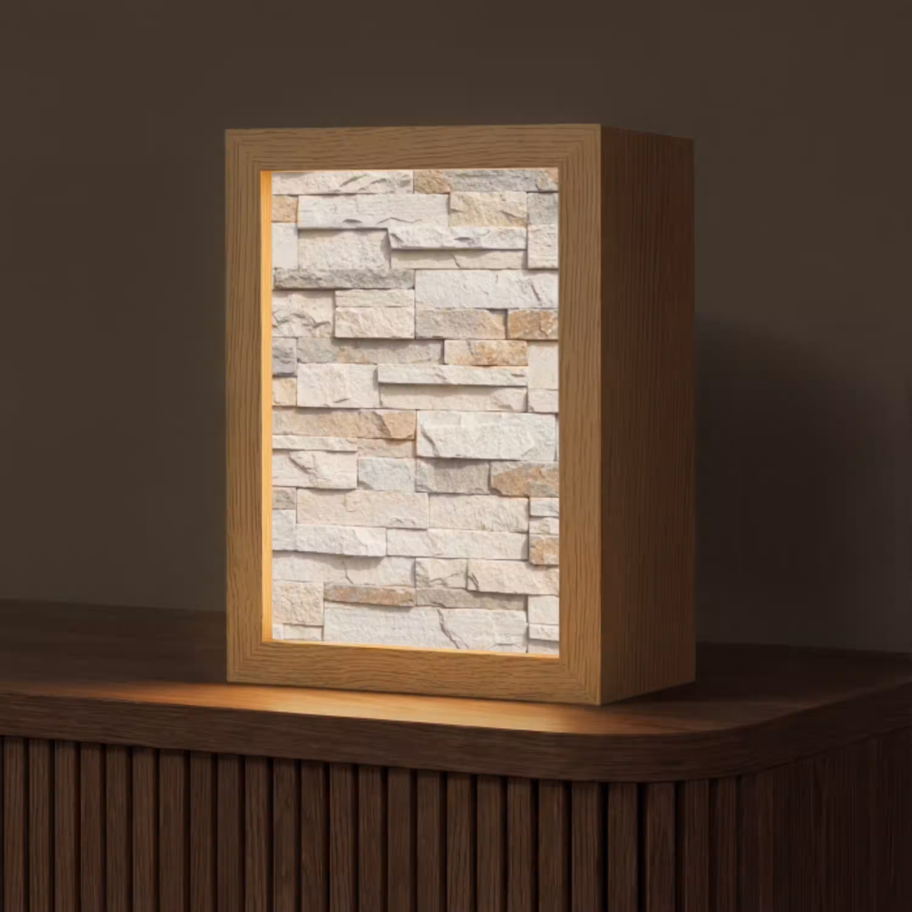 Steen - Muur - Textuur - Rustiek - Beige Light Box met kabel (Tafellamp) klein -z3d_website