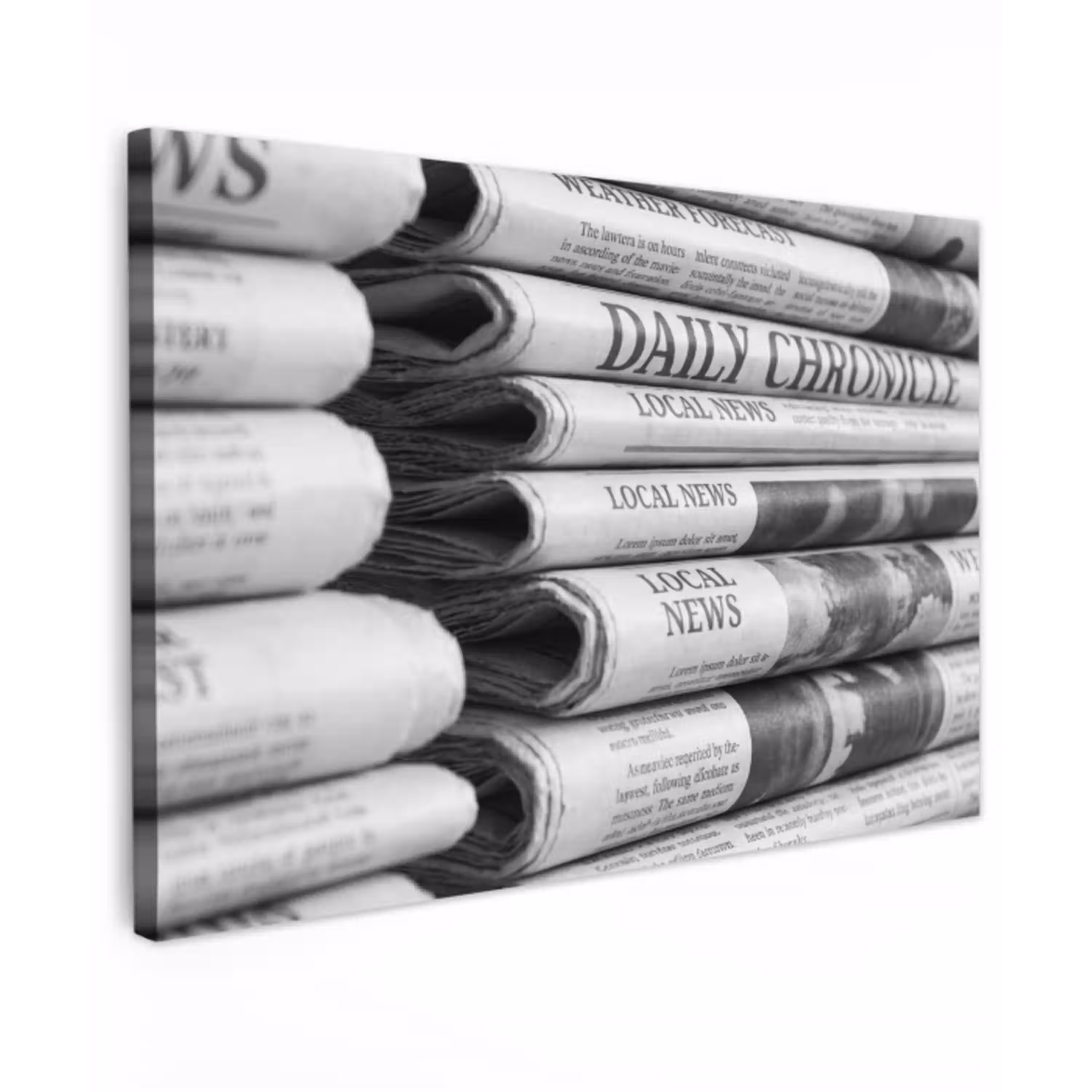 Krant - Stapel - Nieuws - Zwart-wit - Media Tuinposter op houten frame 2 cm dik klein -3d