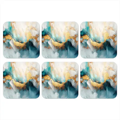 Abstract - Kunst - Gold - Blauw onderzetter kurk middel -3d