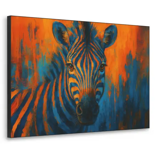 Zebra - Abstract - Blauw Textielframe zwart klein -3d