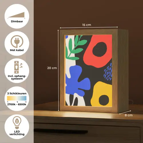 Bloemen - Bladeren - Abstract - Zwart Light Box met kabel (Tafellamp) klein -USP_NL