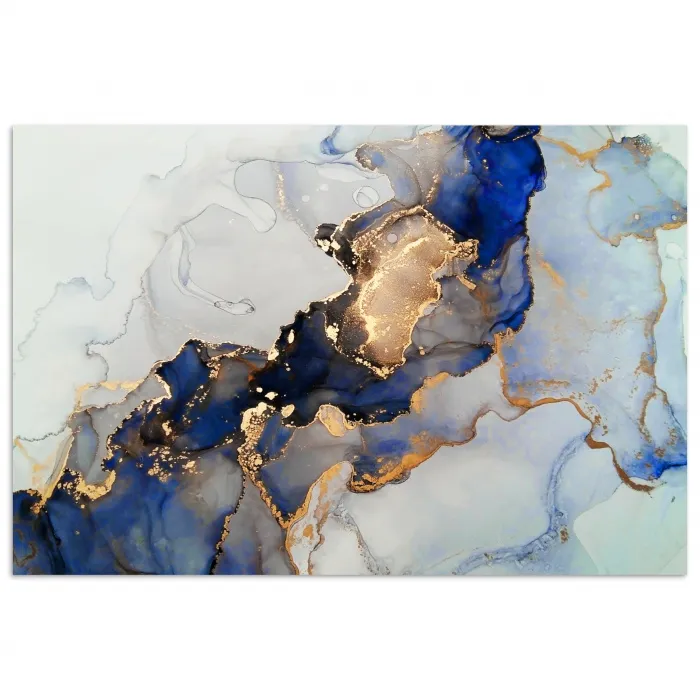Marmer - Blauw - Goud poster papier klein -3d
