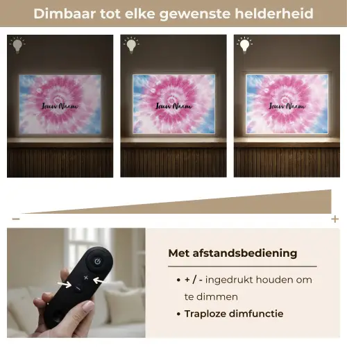 Tie dye - Abstract - Blauw - Roze Light Box met batterij (Wandlamp kind) middel -USP_dimbaarNL