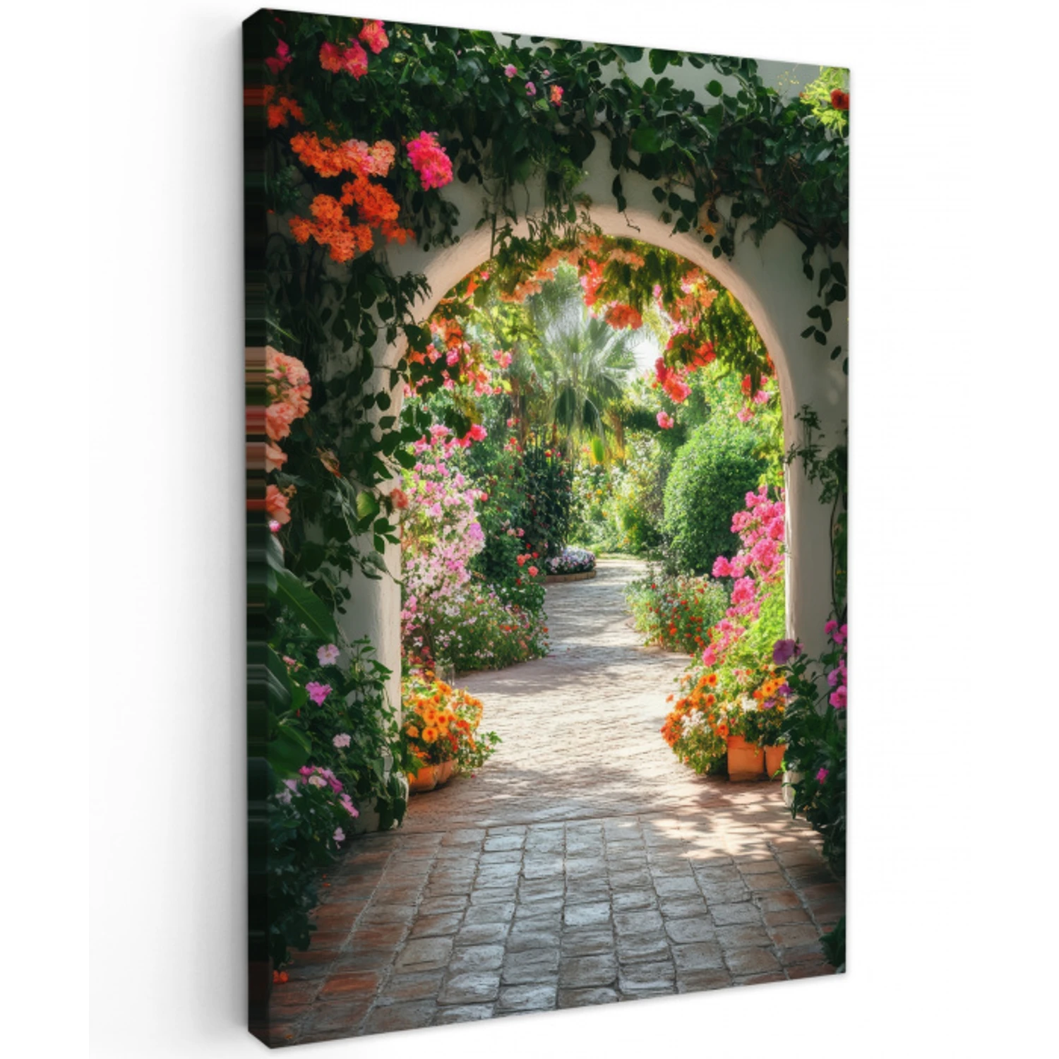 Doorkijk - Bloemen - Natuur - Bloementuin Tuinposter op houten frame 2 cm dik klein -3d