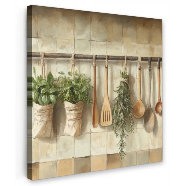 Hout - Keukengerei - Stilleven - Tegels Tuinposter op houten frame 2 cm dik klein -3d