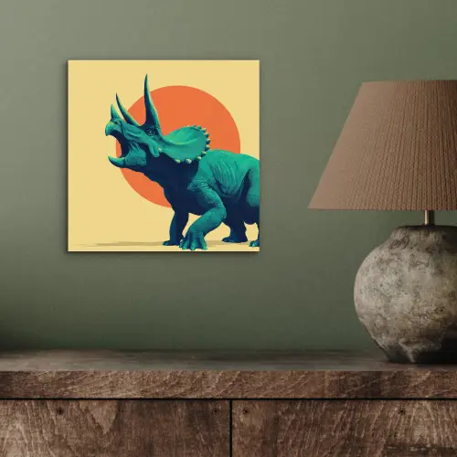 Triceratops - Cirkel - Oranje - Hoorns aluminium wit klein -sfeer2