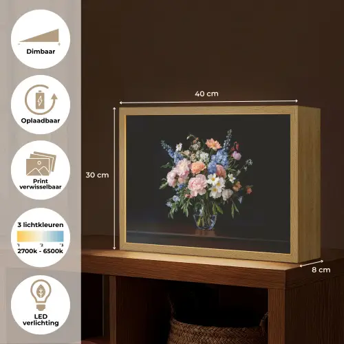 Pastel - Bloemen - Glazen - Vaas Light Box met batterij (Wandlamp) middel -USP_websiteoverzichtNL
