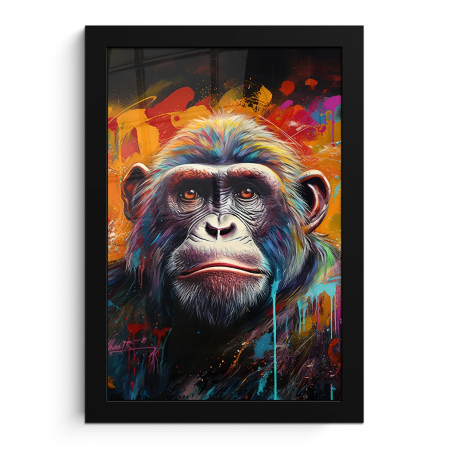 Aap - Gorilla - Graffiti - Dieren - Kleuren fotolijst zwart zonder passe partout klein -3d