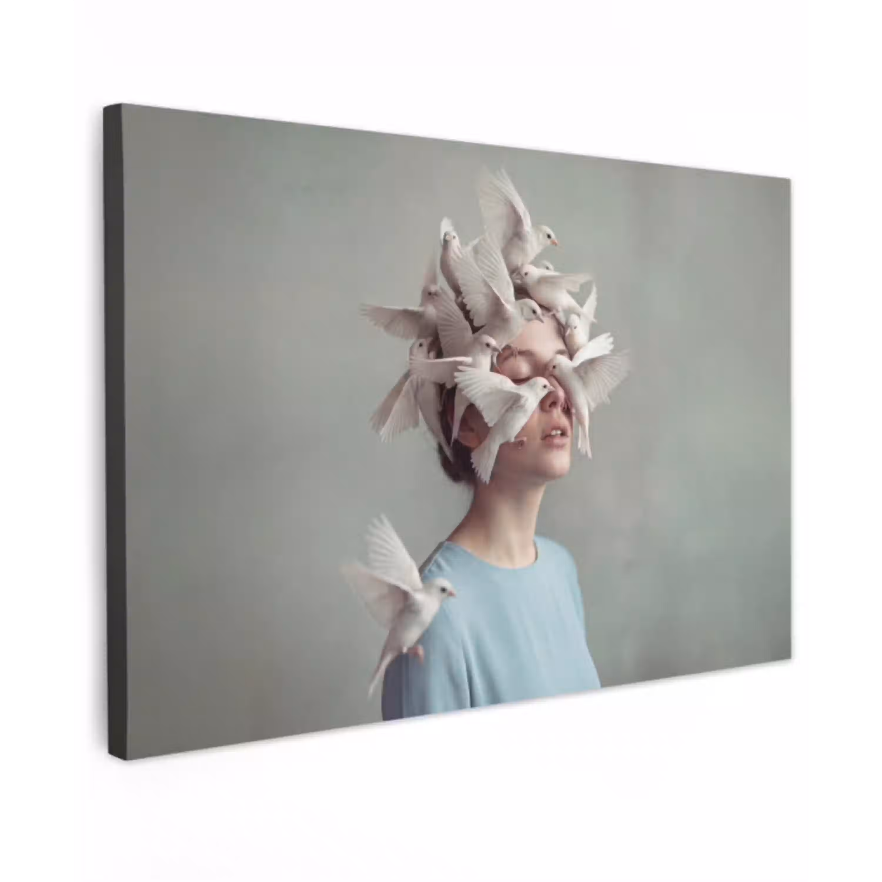 Vrouw - Vogels - Abstract - Modern - Wit canvas 2cm klein -z3d