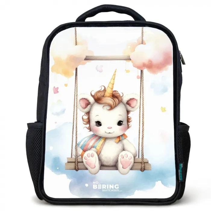 Schommelende baby eenhoorn Rugzak - Zwart middel -3d