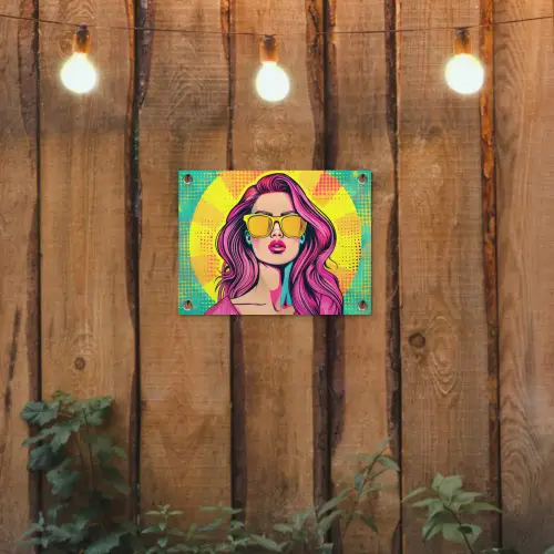 Zonnebril - Vrouw - Zonnig - Geel tuinposter los doek klein -sfeer1