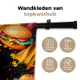 Fastfood - Graffiti - Hamburger - Eten - Modern Wandkleed katoen middel -sfeer2