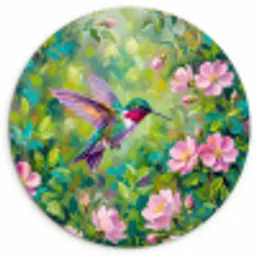 Kolibrie - Bloemen - Natuur - Kleurrijk Wandcirkel kunststof plaat 5mm dik klein -3d